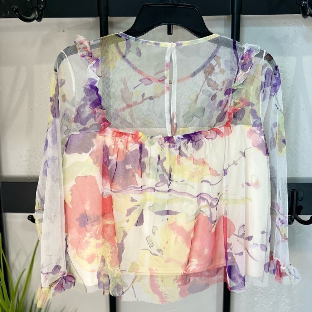 (NWT) Mimi Chica ruffled sheer cropped blouse ivory floral size medium - Picture 8 of 16